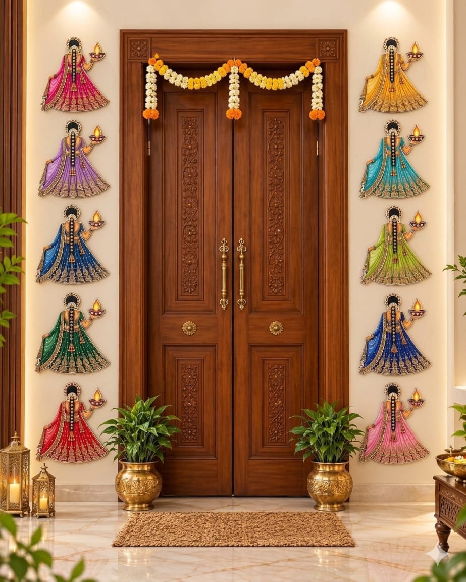 MDF Diya Rajasthani Women Wall Cutouts