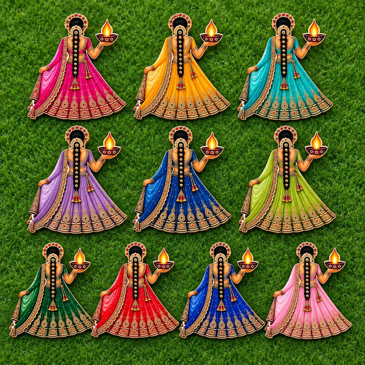 MDF Diya Rajasthani Women Wall Cutouts