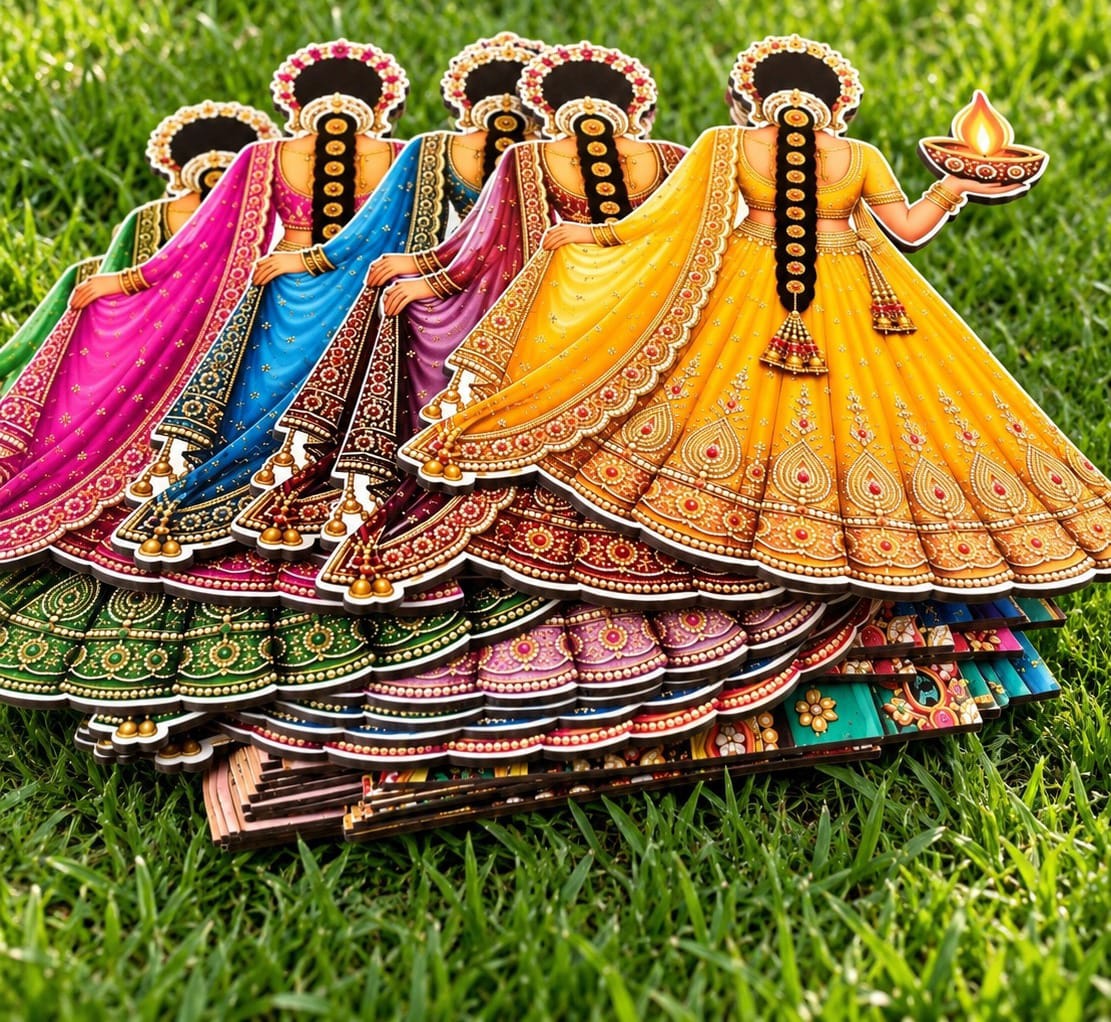 MDF Diya Rajasthani Women Wall Cutouts